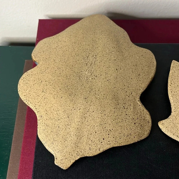 Handmade Pottery Blue Brown Drip Glaze Oak and Maple Leaf Trinket Trays - Picture 6 of 8